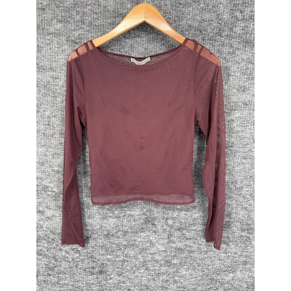 Abercrombie & Fitch Blouse Womens M Purple Sheer Mesh Boat Neck Cropped Top - Picture 5 of 7